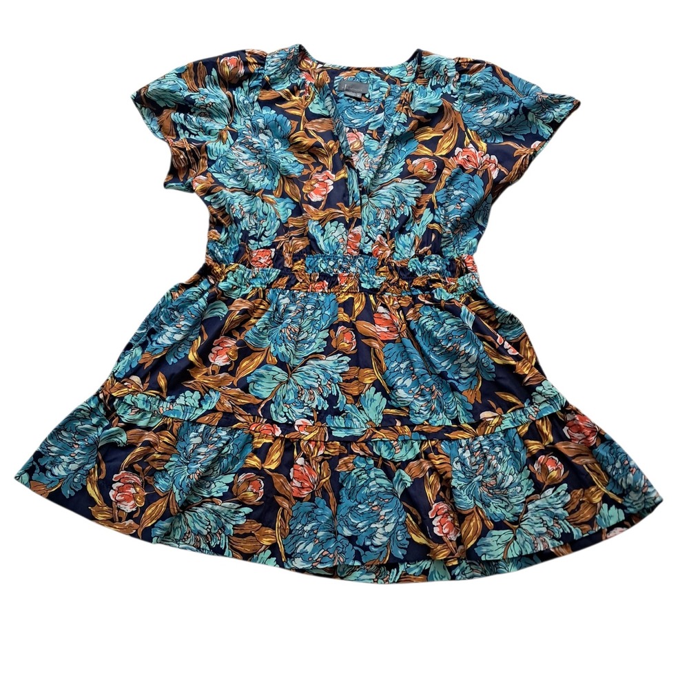 Anthropologie Blue and Brown Floral Mini Dress